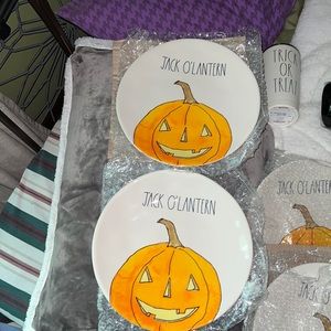 Rae Dunn Jack O Lantern ceramic plates 2 dinner size 🎃